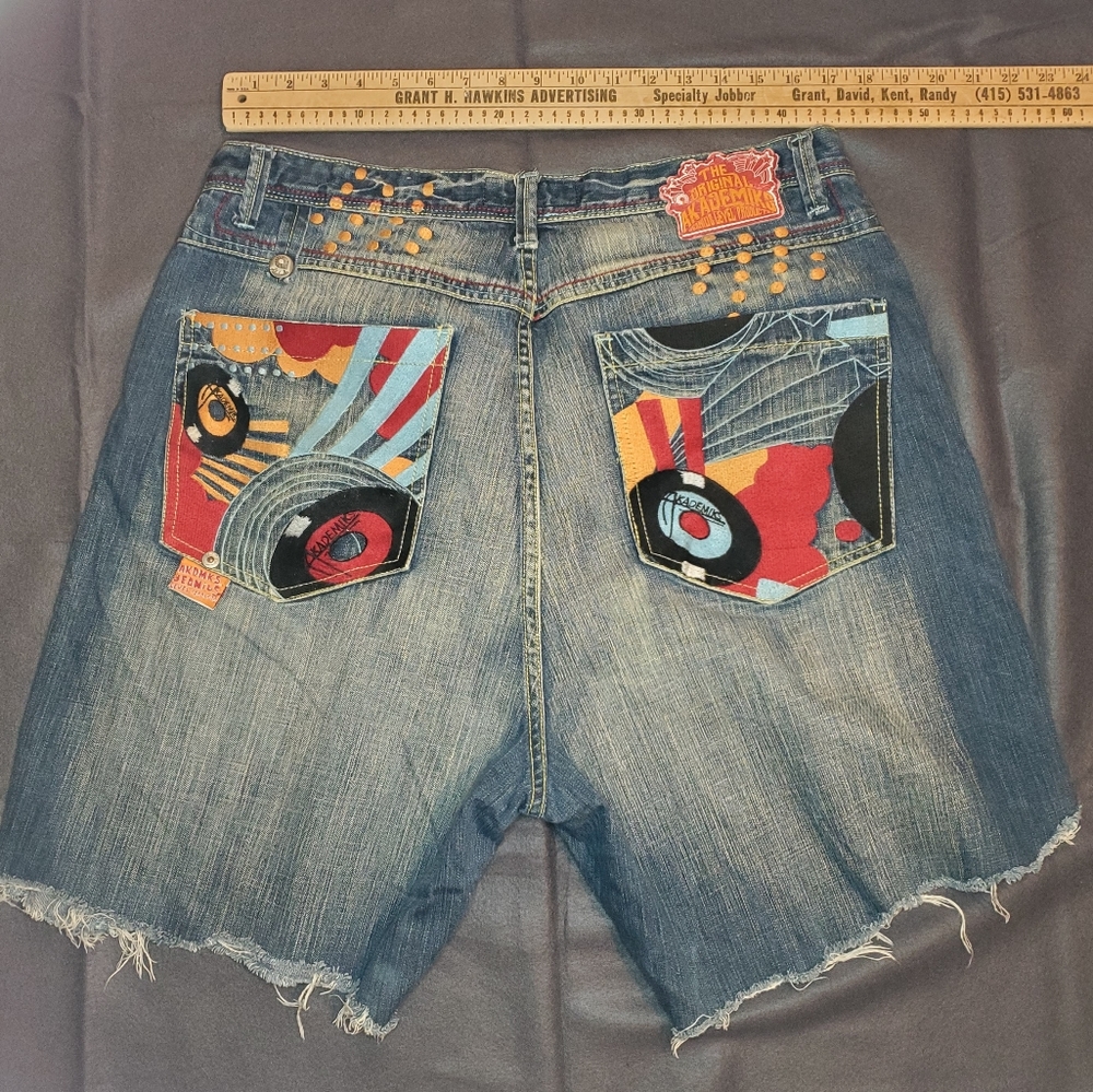 Mens Jeans size 38 Blue Denim Hip Hop Vtg 90's Akademiks Rising Sun Vinyl Clouds